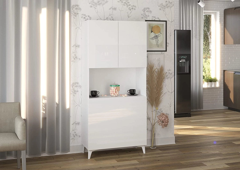 MOBILE SCRIVANIA COMPUTER LIBRERIA MEGAN H175x80x36cm BIANCO LUCIDO