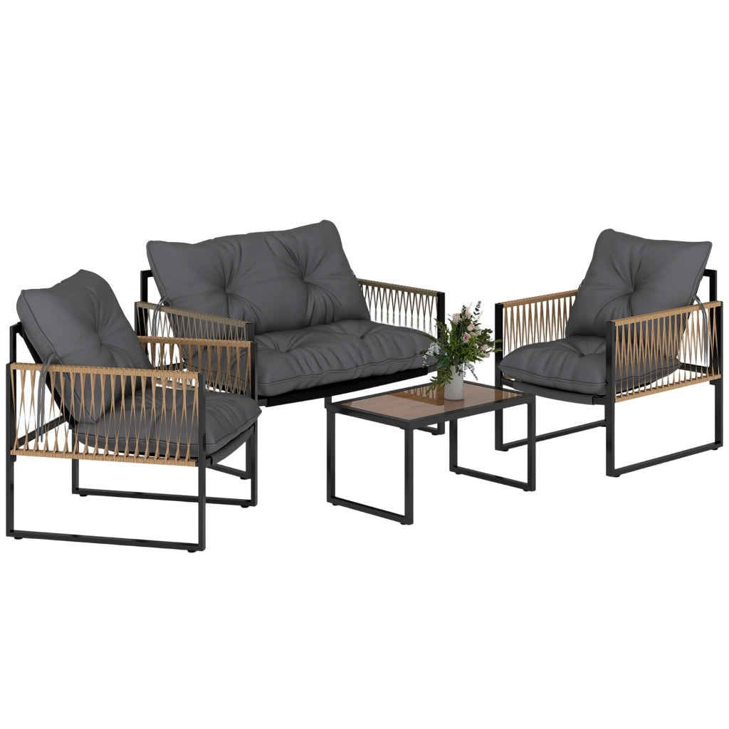 Set Giardino Esterno con Divano 2 Posti Sedie e Tavolino in Polyrattan Grigio ¨C zephmum ¨C Grigio