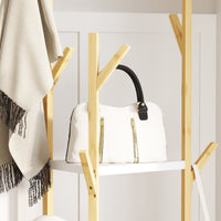 Albero Appendiabiti da Terra 45x45x170 cm con 8 Ganci e 3 Ripiani in Bambù Naturale e Bianco