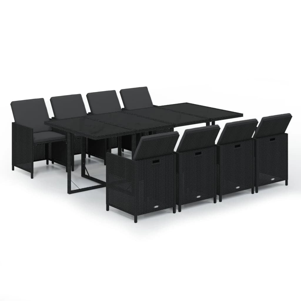 Set da pranzo da esterno in vimini nero composto da 9 pezzi con mobili e cuscini 02_0014478