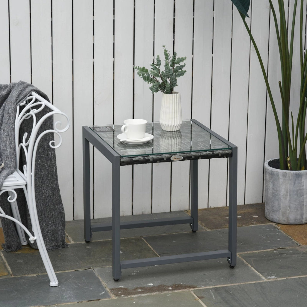 EasyComfort Tavolino da Caffè da Giardino Piano in Vetro Temperato in Rattan