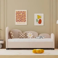 Divano con Letto Estraibile Imbottito in Velluto a Forma di Fiore, per Camera da Letto e Soggiorno, 90x200 cm, Senza Materasso, Rosa