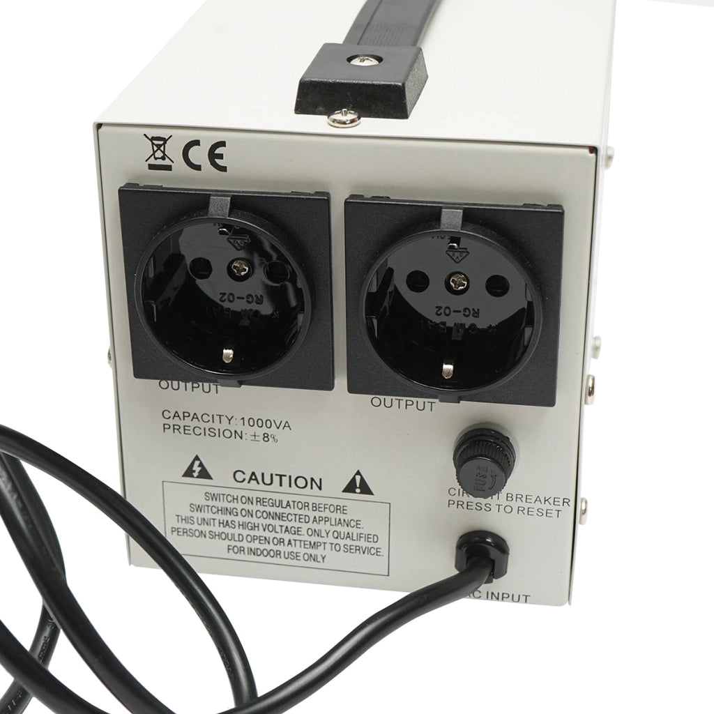 Stabilizzatore di tensione automatico 1000VA con relè monofase, 2 prese schuko 230V, display LCD Breckner Germany
