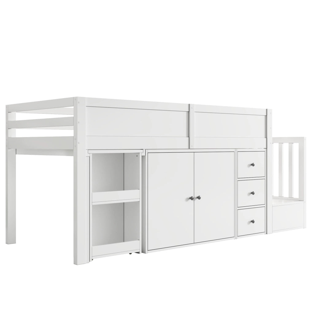 Letto a castello per bambini 90x200 cm in MDF bianco con scrivania estraibile e contenitore