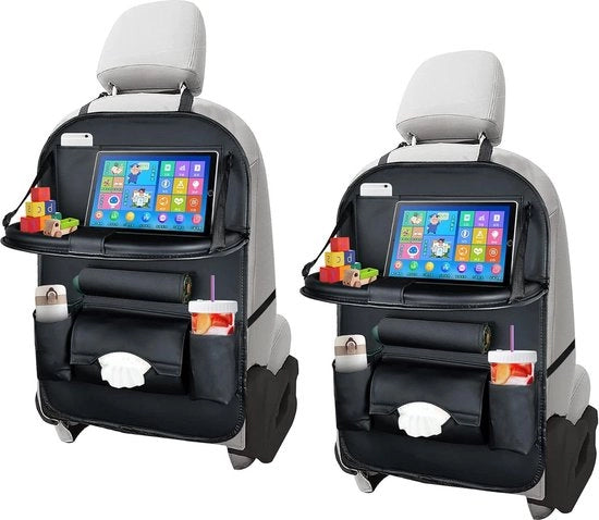 Organizzatore di sedile in pelle PU - 2 Pack - Tavolo portatile - Riutilizzabile - Borselli per bambini e cibo - Pieghevole - Tavolo per auto con molte tasche