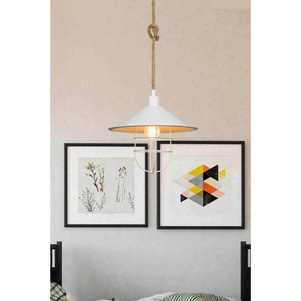 Lampada a sospensione metallo bianco e corda iuta Bulut ASZ0631