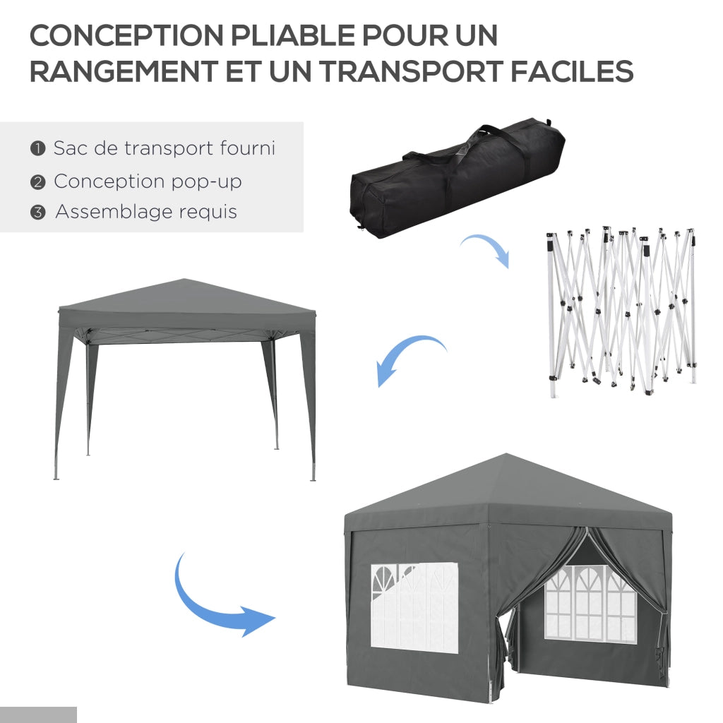 Tenda da giardino pieghevole 3x3 m ¨C zephmum ¨C grigio con 4 pareti e sacco