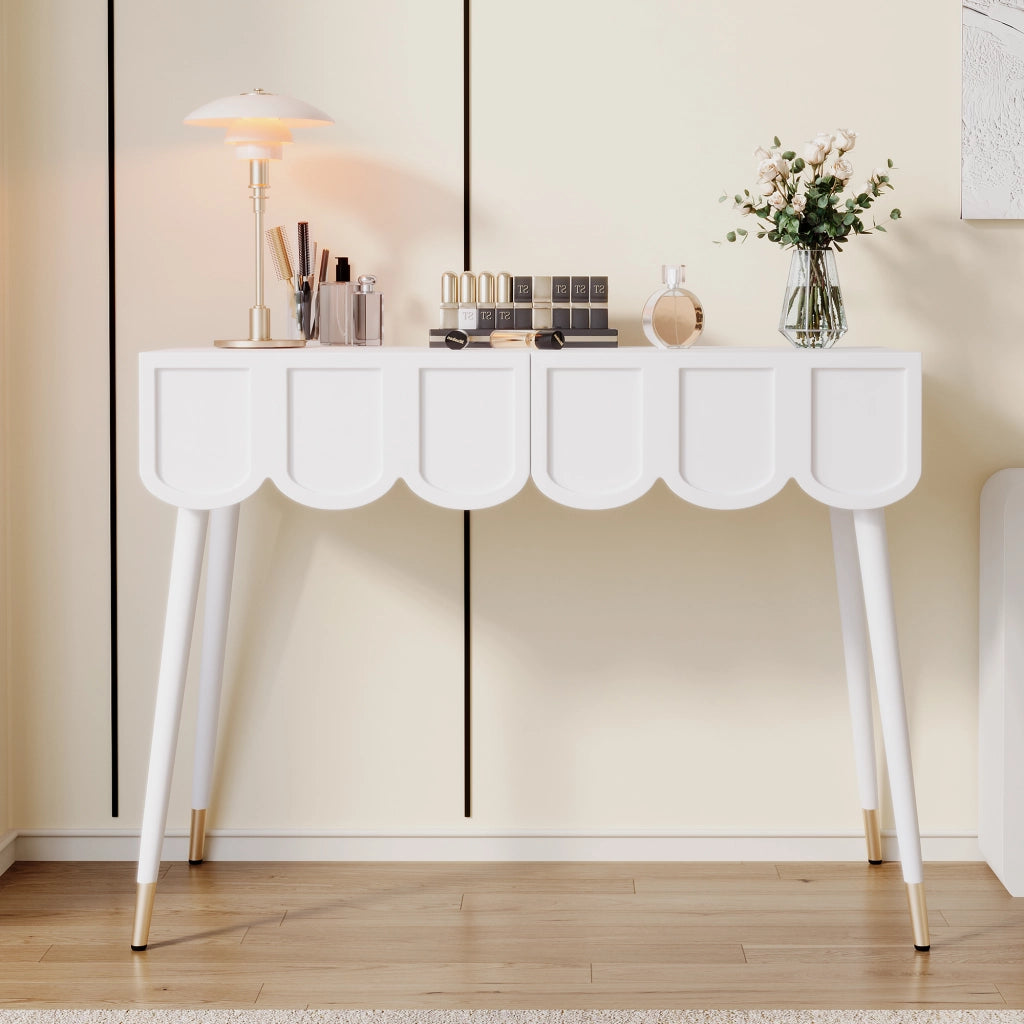 Tavolo Toeletta con 2 Cassetti e Gambe in Metallo ¨C MINIMAL ¨C Bianco 100x40x76 cm