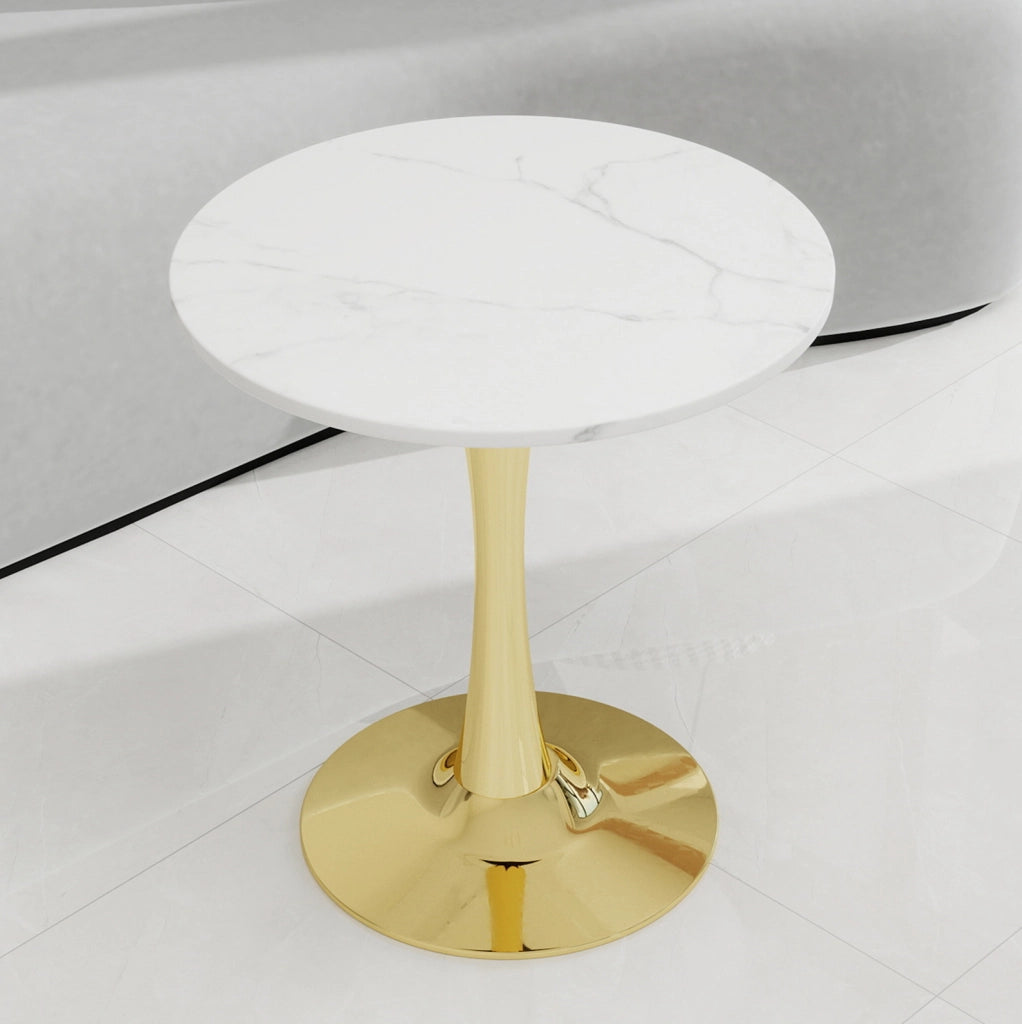 Tavolino rotondo in marmo artificiale 27;6 pollici; oro e bianco