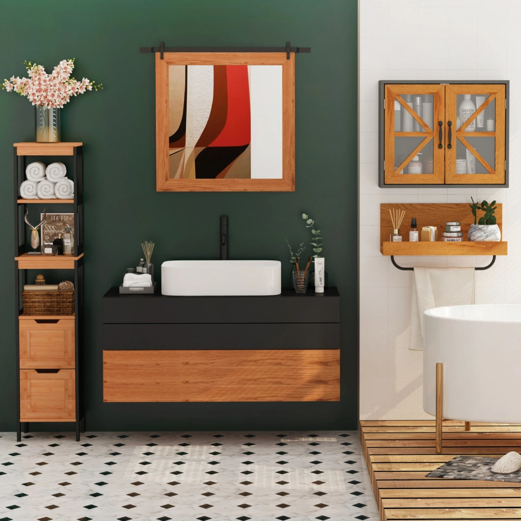 Colonna Rangement per Bagno ¨C Zephmum ¨C Nero Bamb¨´ 30x30x144 cm