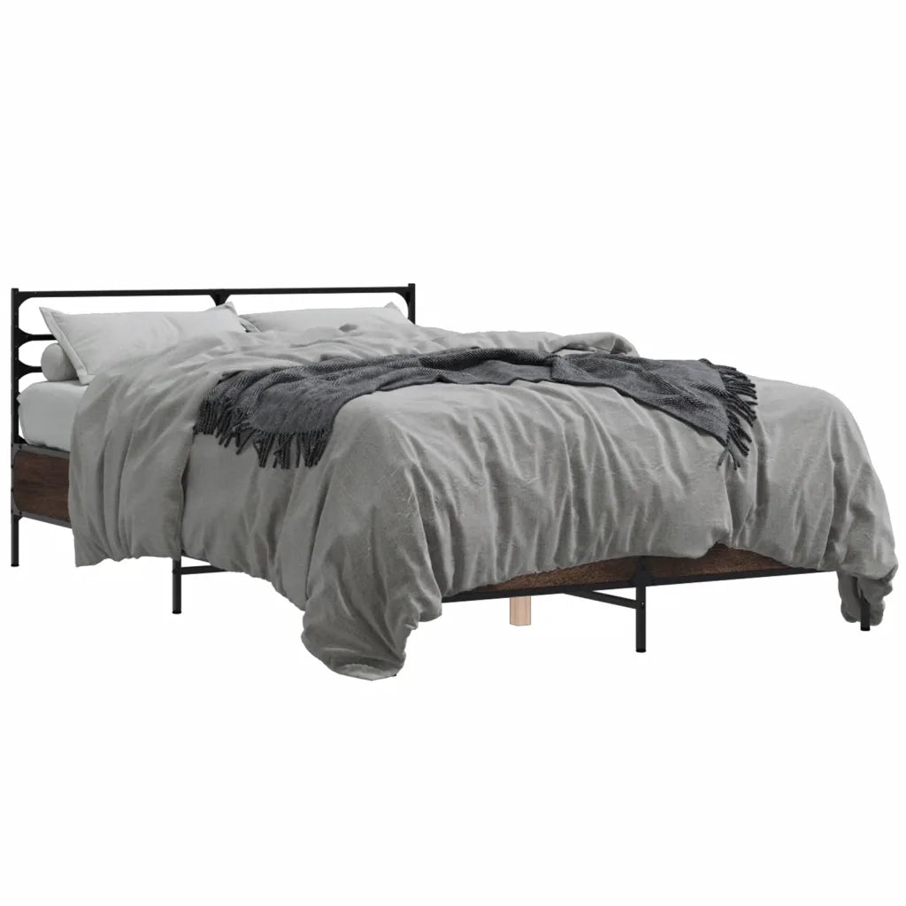 Letto matrimoniale | Letto per adulti | Giroletto Rovere Marrone 120x190cm in Legno Multistrato Metallo