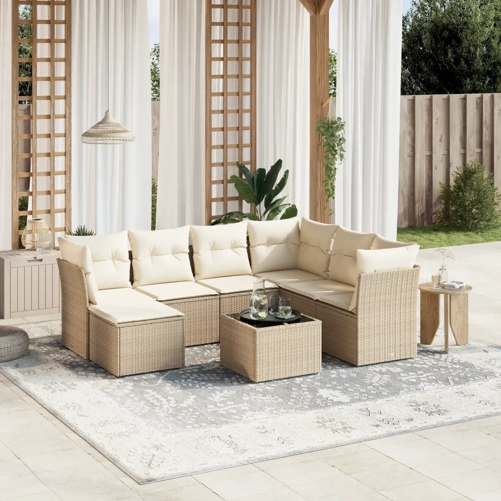 Set Divano da Giardino 8 pz con Cuscini Beige in Polyrattan 3263224
