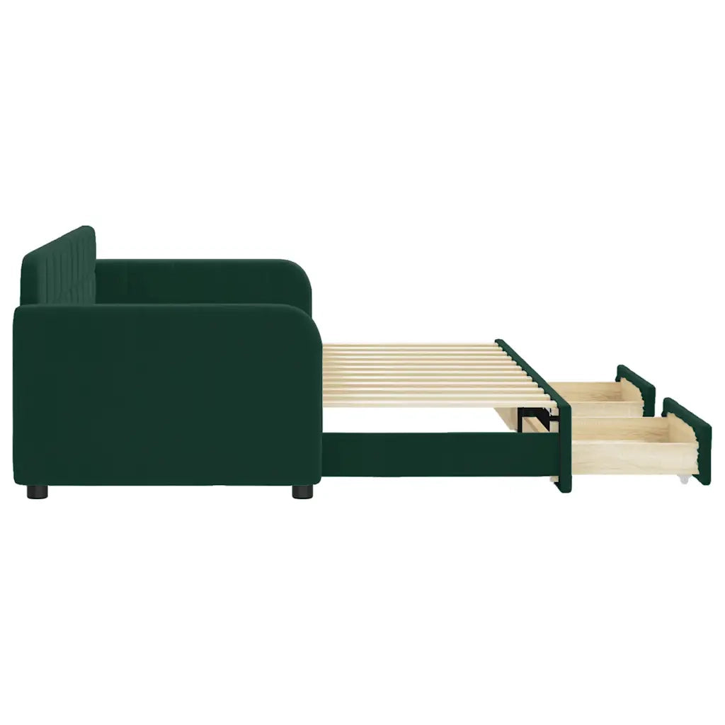 Divano Letto Estraibile Cassetti Verde Scuro 80x200cm Velluto 3196972