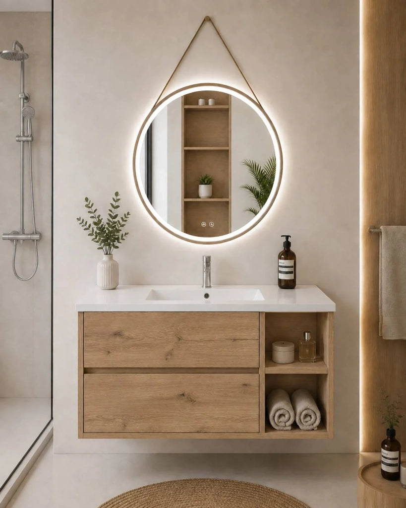 Mobile bagno con lavabo ORIGENBATH ZEUS senza specchio 90x40 cm Destra estepa con colonna