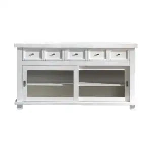 Credenza madia buffet in legno massiccio porte scorrevoli mod Isabel Shabby chic bianco
