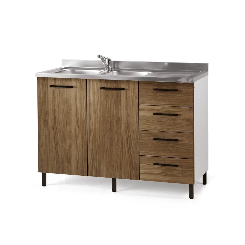 Sottolavello per cucina Noce Naturale 2 ante con cassetti DX Cm 120x50xH 85