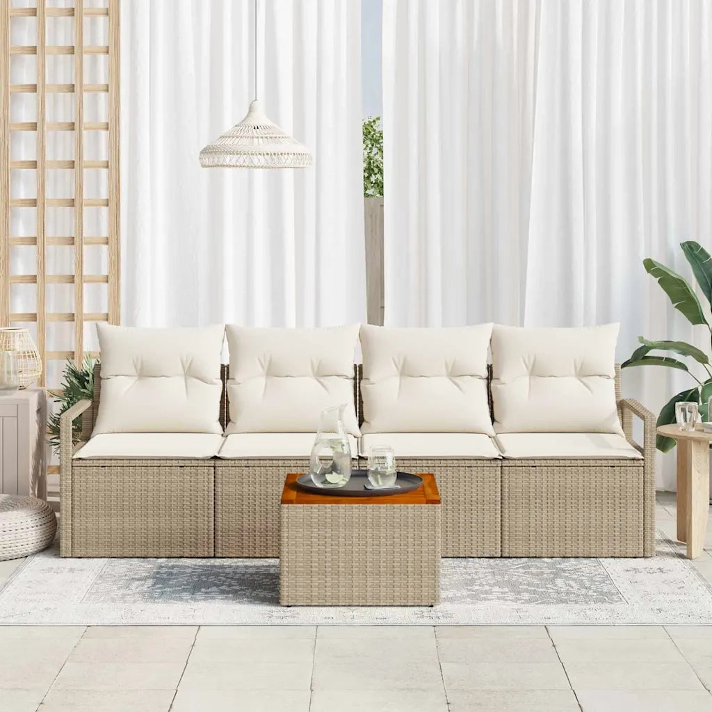 Set Divano da Giardino con cuscino 5 pcs Beige polyrattan