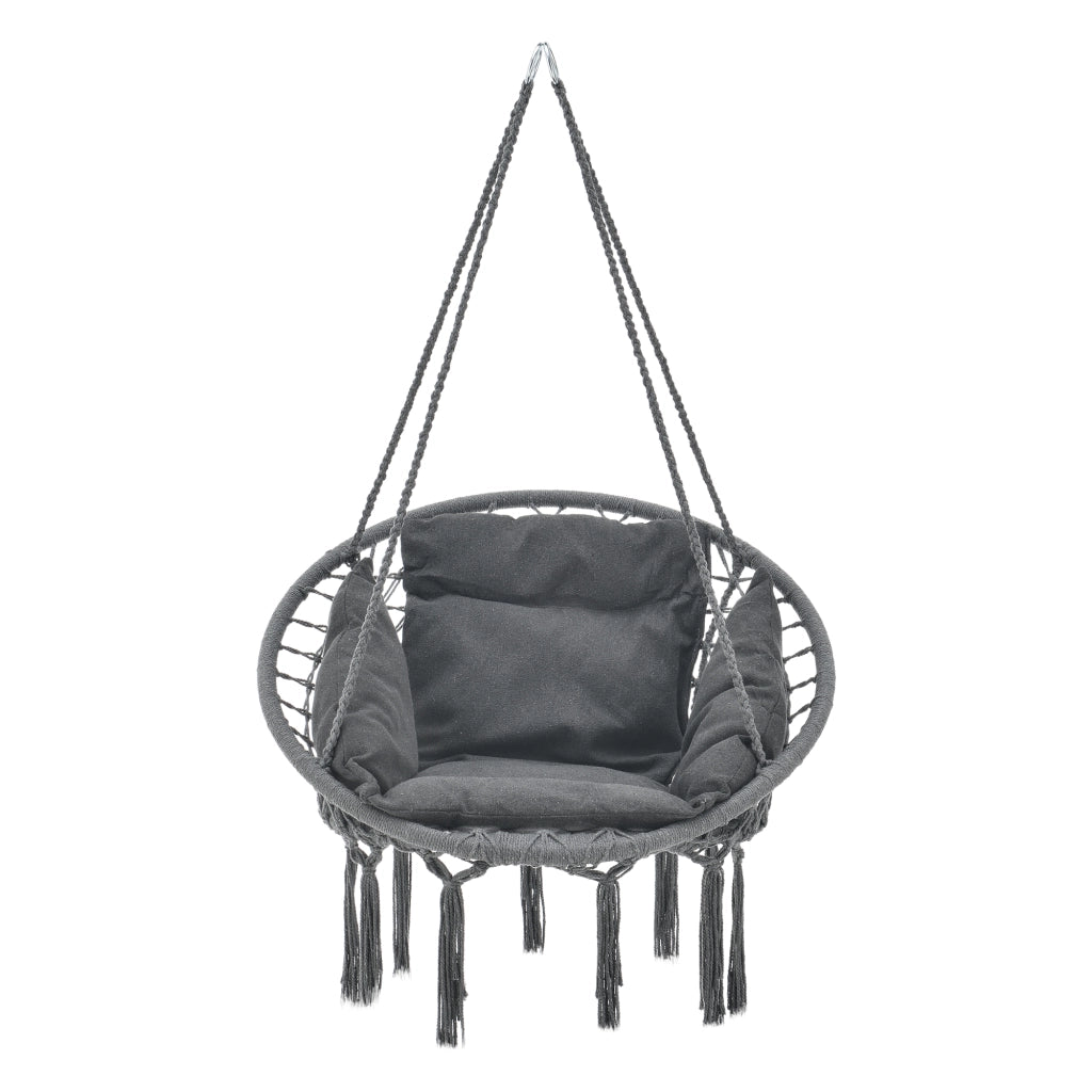 Poltrona Sospesa con Cuscini Altezza Completa di Sostegno 135 cm Altalena Relax Poltrona Appendibile per Interno / Esterno - Supporto Fino a 150 kg - Grigio Scuro