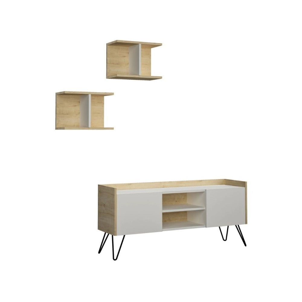 Mobile porta Tv 2 ante Klappe 125,5x33x56,5 bianco e struttura rovere
