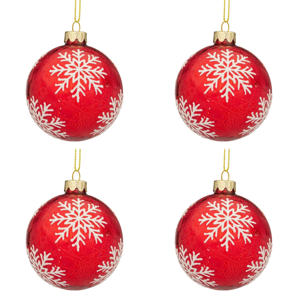 Palline di Natale in Vetro Rosse e Fiocco di Neve Blizzard Diametro: 100 mm