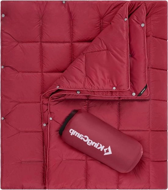 Deken Multifunzionale Ultraleggero per Camping con Chiusura a Dado per Interno o Esterno - Sacco di Emergenza - 175 x 135 cm - Rosso Cristiano