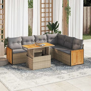 Set Divani da Giardino 7 pz con Cuscini Beige Polyrattan Acacia 3327720