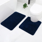 Set di tappeti da bagno, 2 pezzi di tappeto wc con fori, antiscivolo, lavabile, alta densità, tappeto da bagno, microfibra, set di tappeto da bagno - 50 x 60 cm + 50 x 80 cm, blu marino