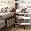 Comodino 40 x 40 x 57cm in Legno e Rattan, Tavolino in Stile Boemia con Ripiano Aperto, Armadietto e Gambe in Metallo, Mobile Moderno per Camera da Letto, Soggiorno e Salotto, Naturale
