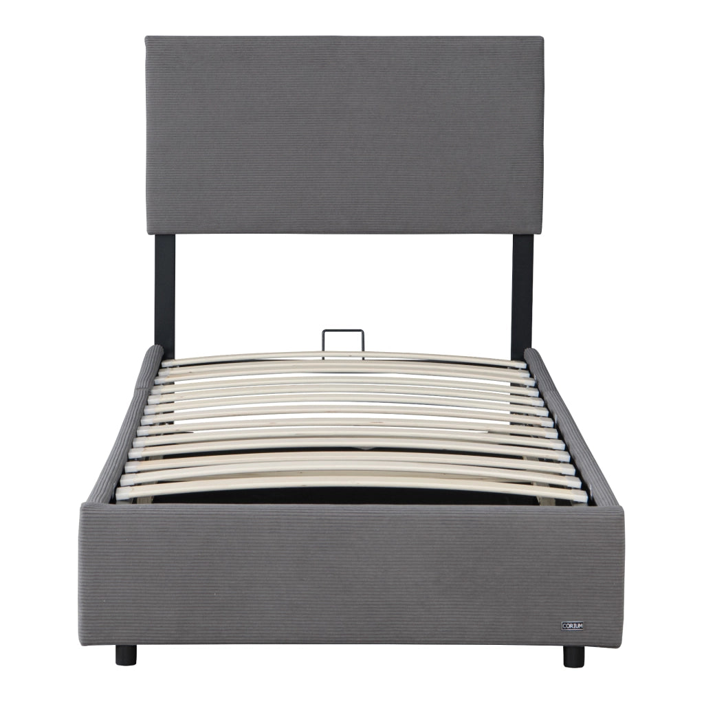 Letto Contenitore Juva con Apertura a Ribalta Letto Singolo 90x200 cm Velluto a Coste Grigio Corium