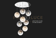 SOSP. OTTONE SAT. 8 LUCI TONDA VETRI PICCOLI (3 AMBRA+3 BRONZO+2 FUME') 1194OS-S8 TP-MC
