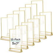 Set di fotolijsten da tavolo per matrimonio, 12 pezzi, 12 x 17,8 cm, doppia faccia acrilica, trasparenti con bordo dorato 3 mm e supporto verticale standard