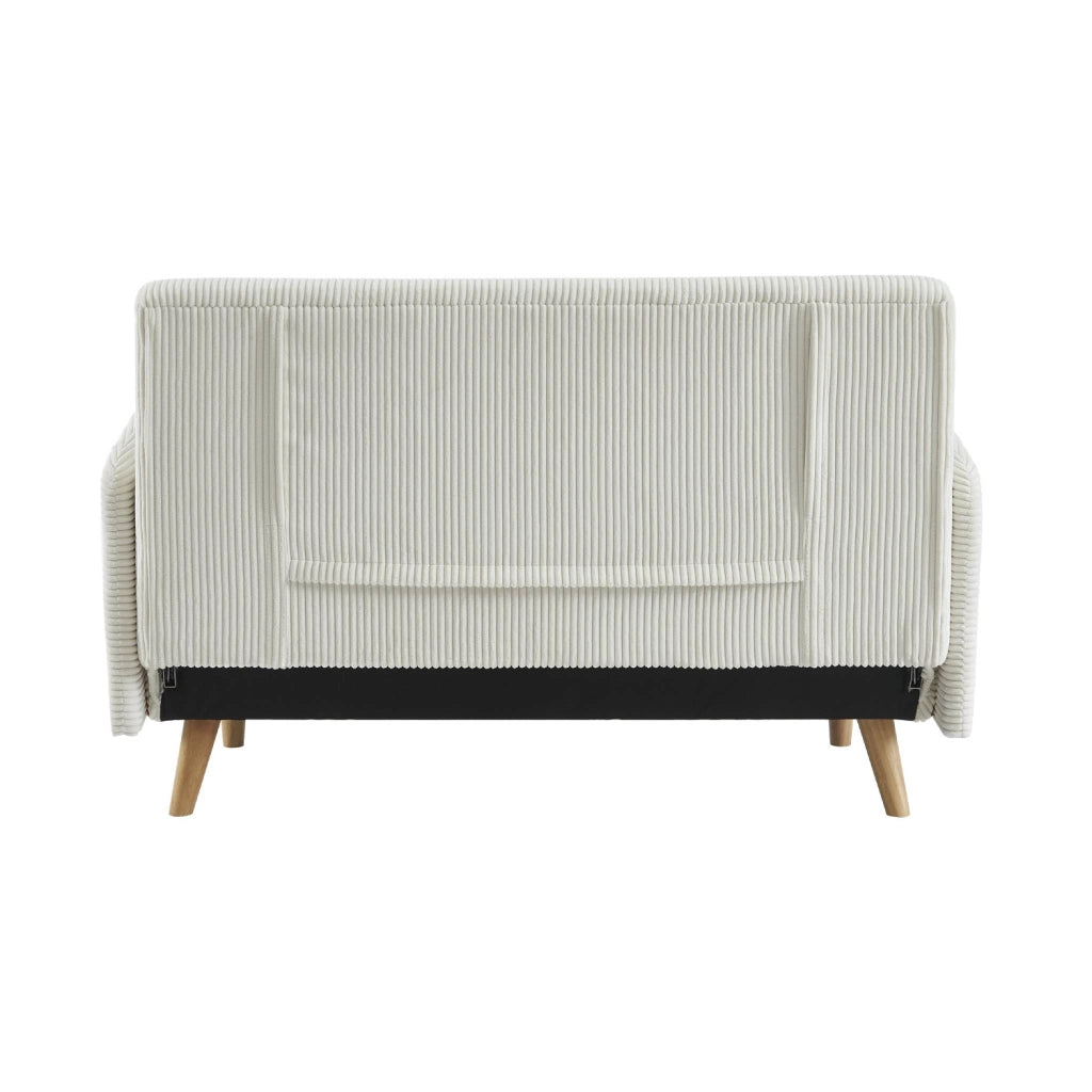 Divano letto in velluto a coste con gambe in legno, 2 posti, bianco