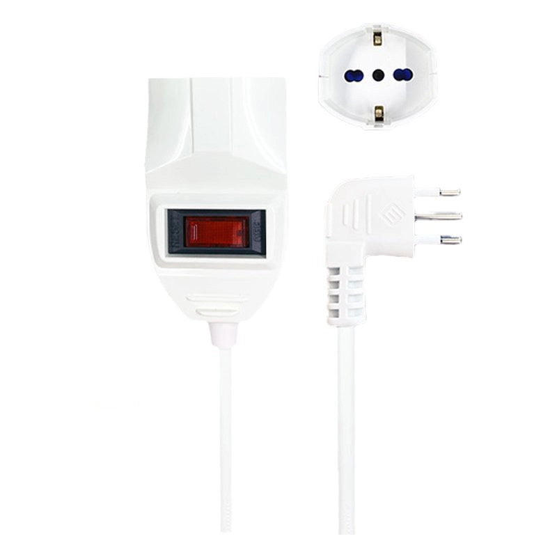 Prolunga Elettrica Lineare Con Interruttore 3M 3X0,75mm Spina Italiana 10A Presa Bipasso Schuko 10/16A Max 2300W
