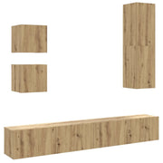 Set Mobile TV 5 pz | Armadietto TV | Mobile Porta TV Montato a Parete Rovere in Legno Multistrato