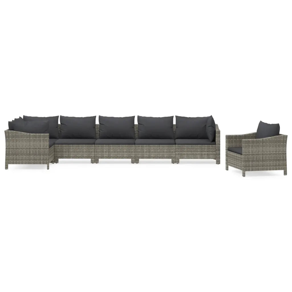Set Divani da Giardino 7 pz con Cuscini in Polyrattan Grigiocod mxl 100640