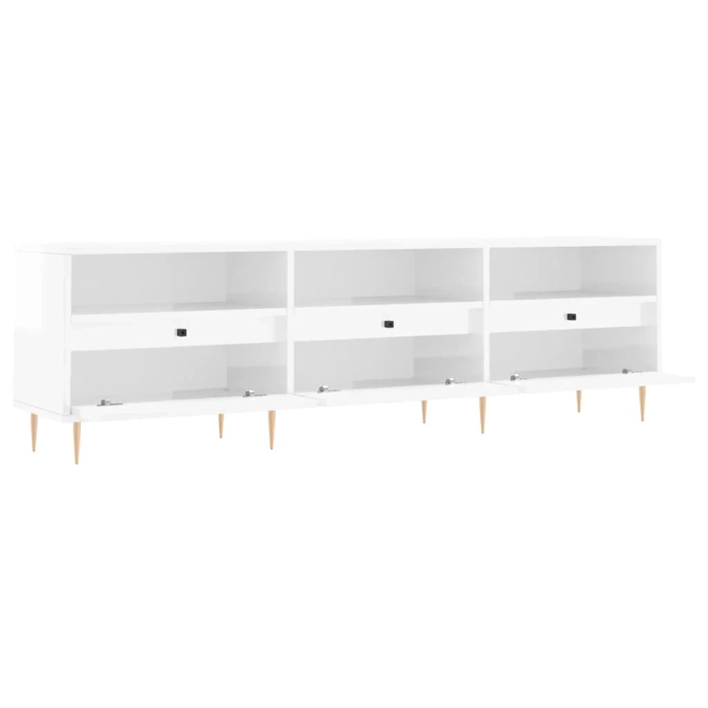 Mobile TV multimediale mensola TV mobile TV sala da pranzo soggiorno camera da letto finitura lucida 150 x 30 x 44,5 cm legno ingegnerizzato bianco 02_0027028
