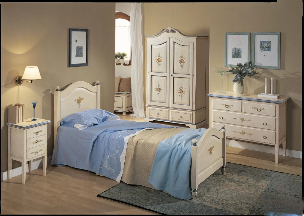 Comodino 3 cassetti bianco filo blu in legno 43x33x70 (1323) - Mobili 2G