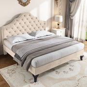 Letto imbottito 140x190 cm con rete a doghe e testiera regolabile in altezza; velluto off white