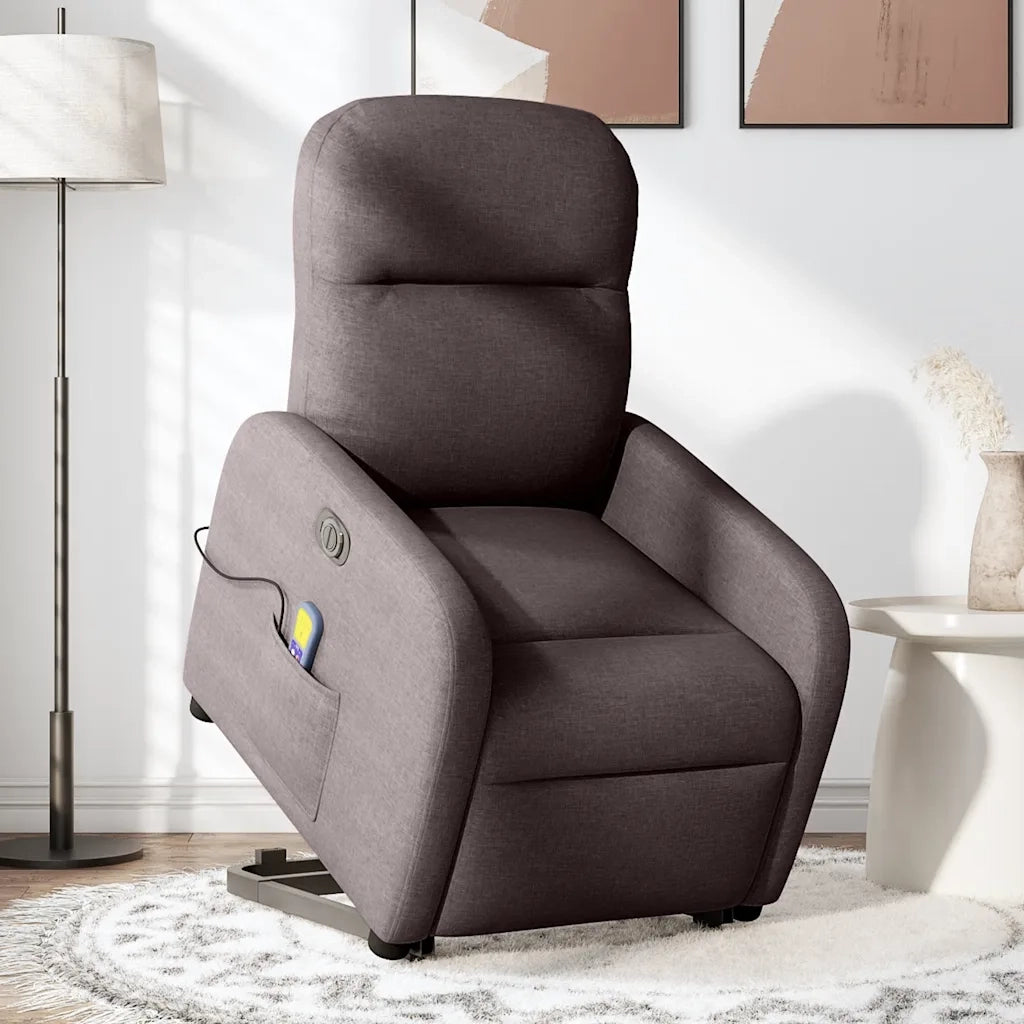 vidaXL Poltrona Alzapersona Massaggio Elettrica Marrone Scuro Tessuto