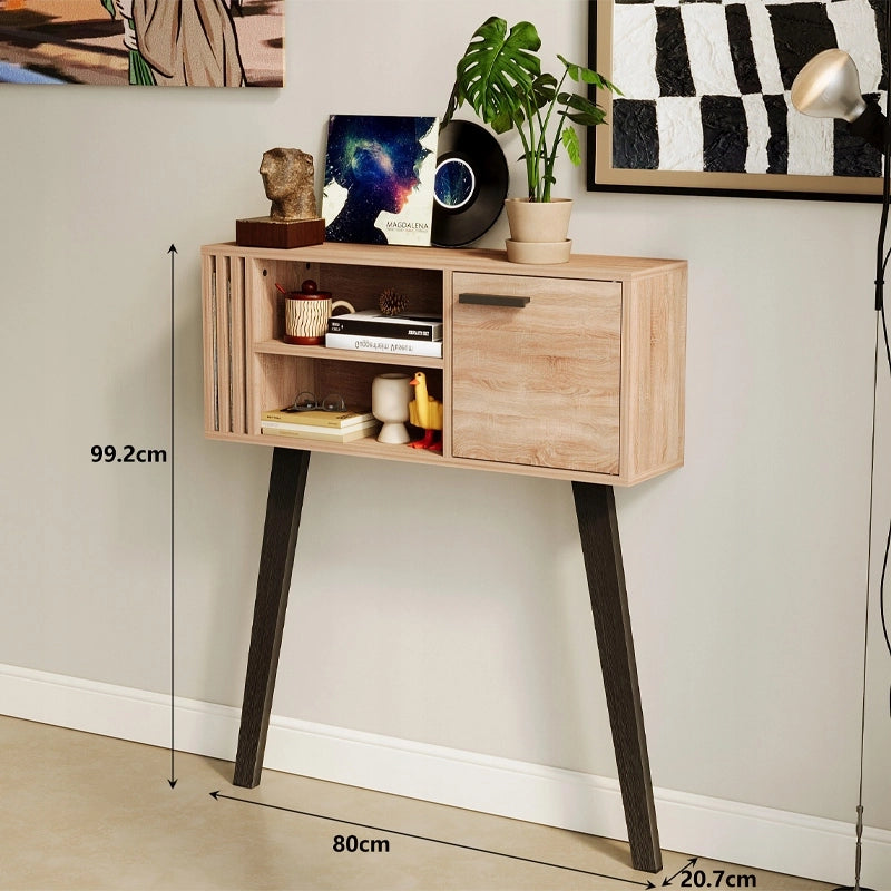 CONSOLE CON LAMELLE PER INGRESSO IN STILE LOFT MODERNO, ROVERE CHIARO, CON ANTA, 80 CM