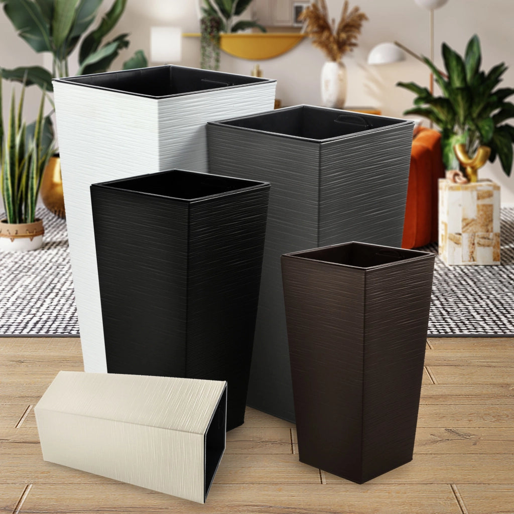 Set di 3 vasi da fiori KADAX, vasi da giardino + inserti, alti e grandi, neri, 37+47+57 cm
