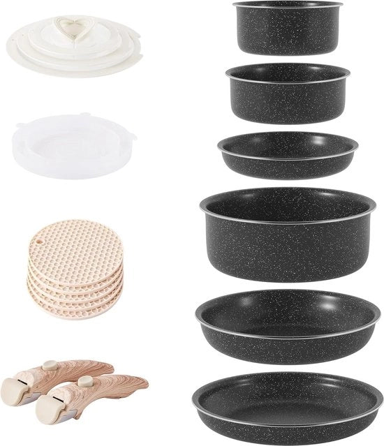 Set di Pannini Induttivi con Maniglie Ripiegate - Cottura a Contatto con Pietra Anticorrosiva - Cucina Spaziale