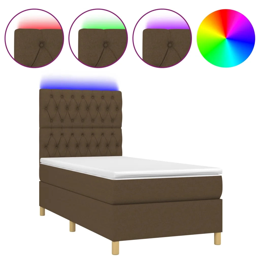 Letto a Molle Materasso e LED Marrone Scuro 90x190cm in Tessuto 3135640