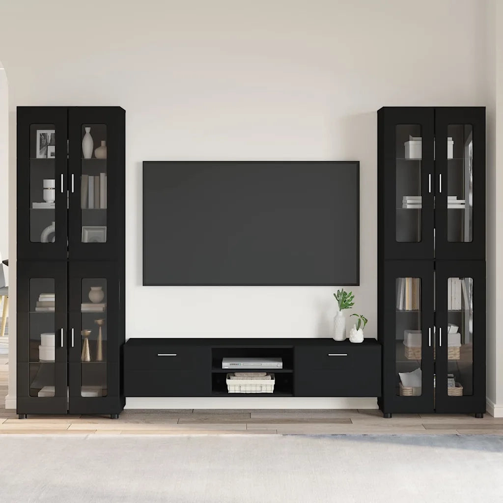Set mobile TV con cassetto FLORIN 3 pcs Nero Legno multistrato