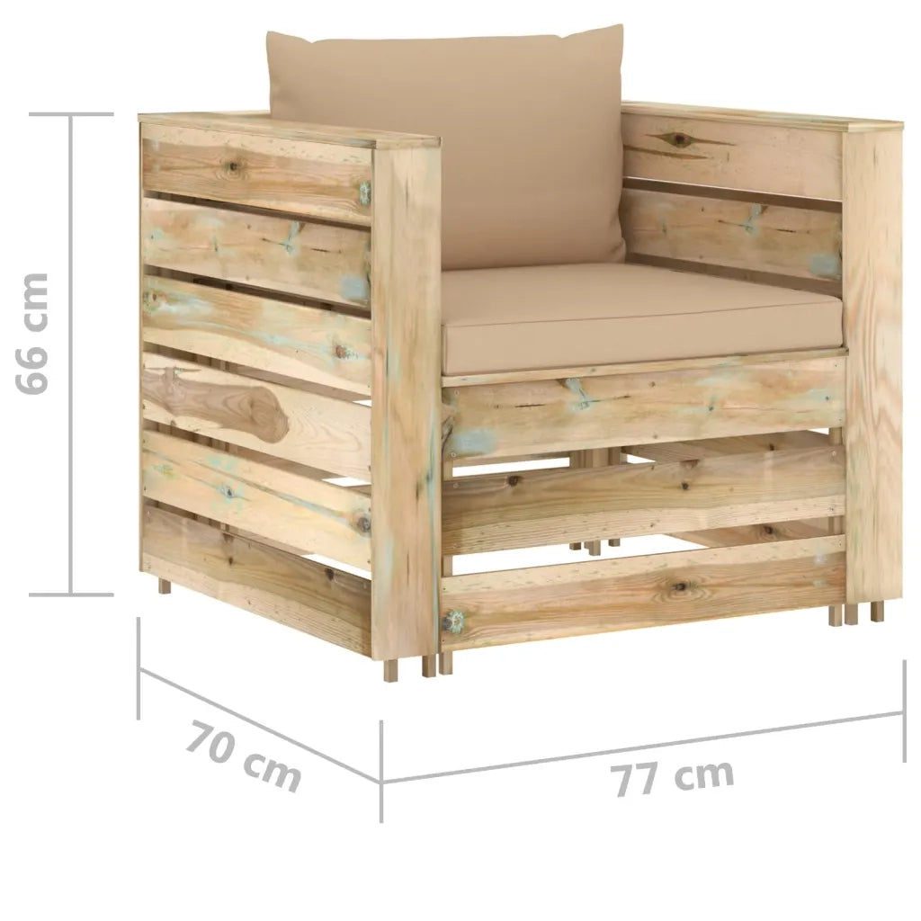 Set Salotto da Giardino 2pz | Set di Mobili da Esterno con Cuscini Legno Impregnato Verde