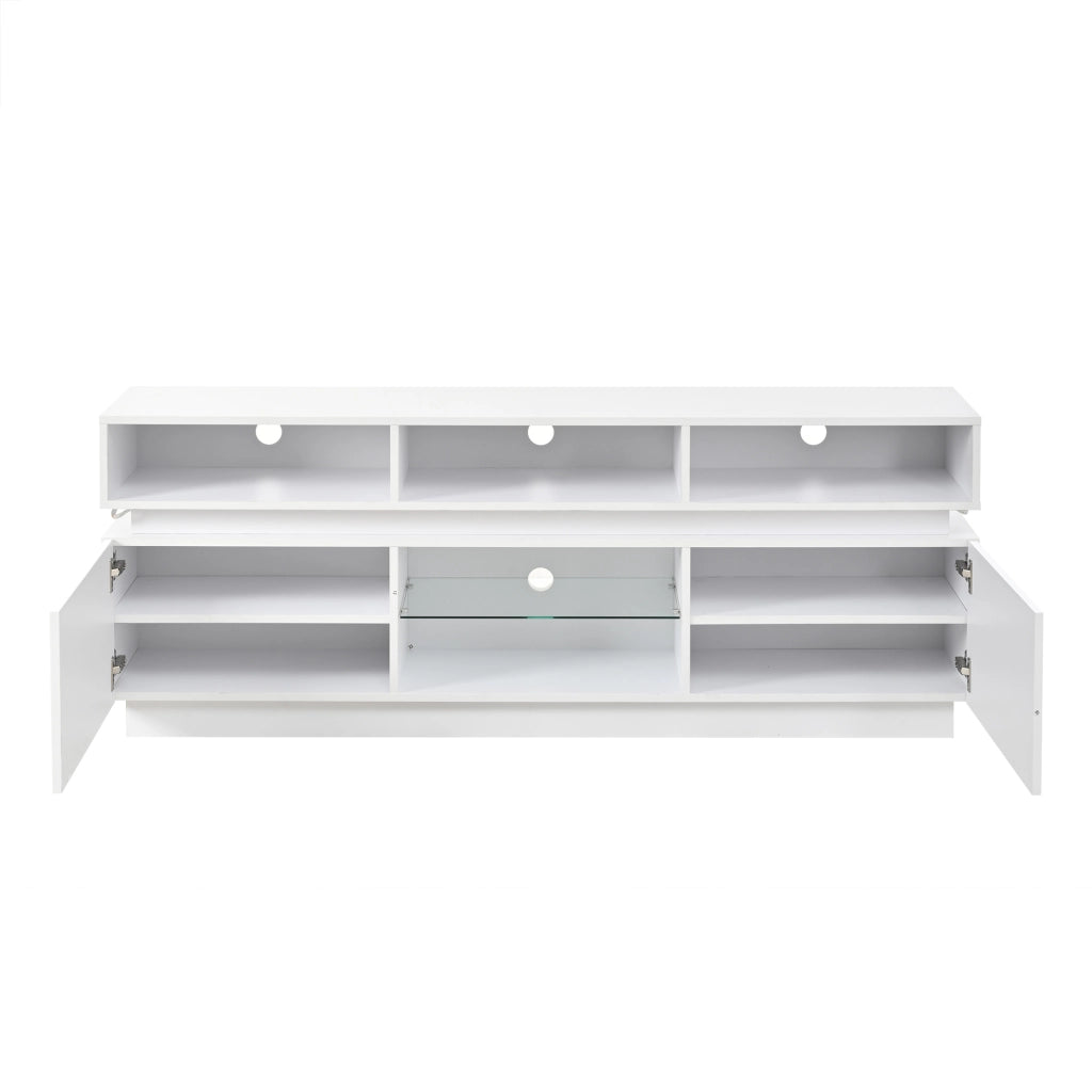 Mobile porta TV LED in MDF e vetro temperato con 10 vani, fronti lucide, bianco 160 × 35 × 60 cm