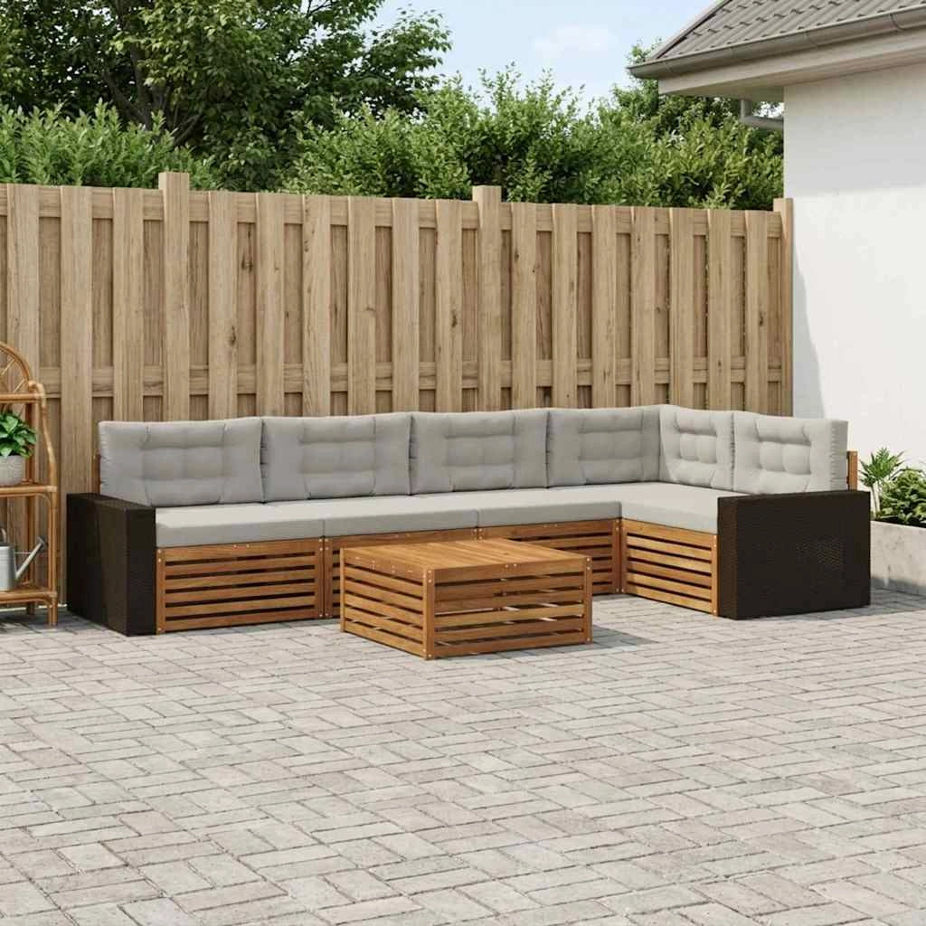 Set di divani da esterno 6 pz Naturale e Grigio Chiaro 3383394
