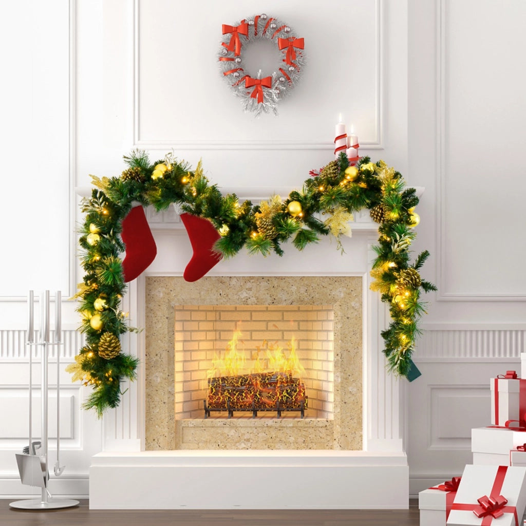 Ghirlanda natalizia artificiale pre-illuminata da 270cm con luci LED, Decorazione natalizia a batteria per porta-Decorazioni natalizie