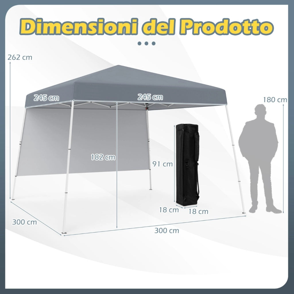 Tenda pop-up con 1 parete laterale e zaino portatile, Riparo per patio esterno pieghevole gazebo per spiaggia Grigio-Tende parasole