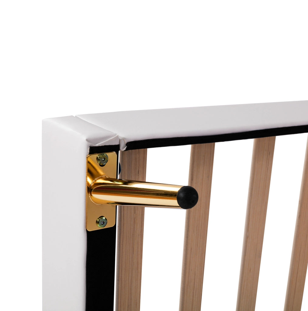 Letto imbottito per bambini 90x200 cm con corona, LED e similpelle bianca